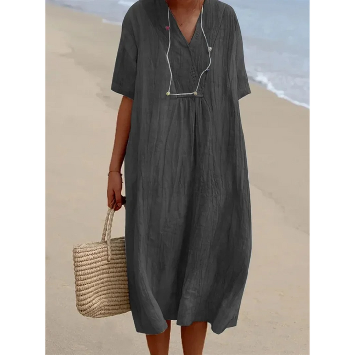 AUSSIE | pink simple button fleece linen dress