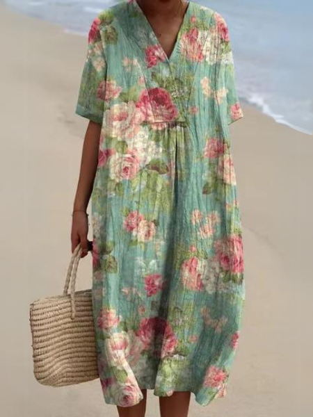 AUSSIE | Floral print cotton and linen dress