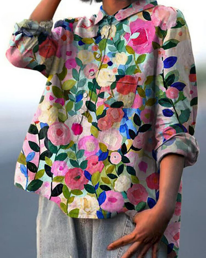 AUSSIE | Floral print cotton and linen blouse