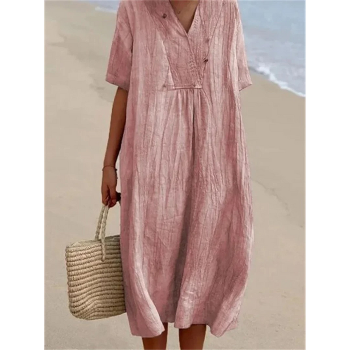 AUSSIE | pink simple button fleece linen dress