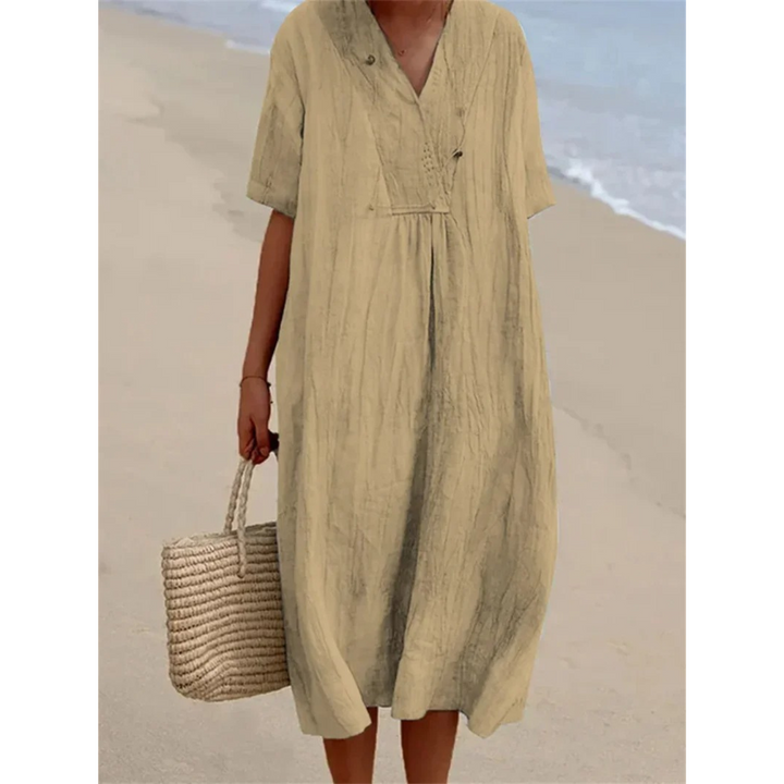 AUSSIE | pink simple button fleece linen dress