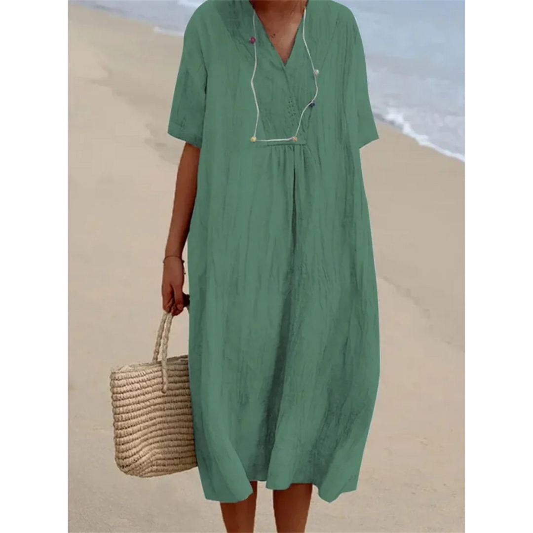 AUSSIE | pink simple button fleece linen dress