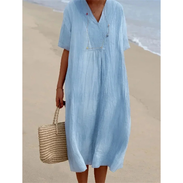 AUSSIE | pink simple button fleece linen dress